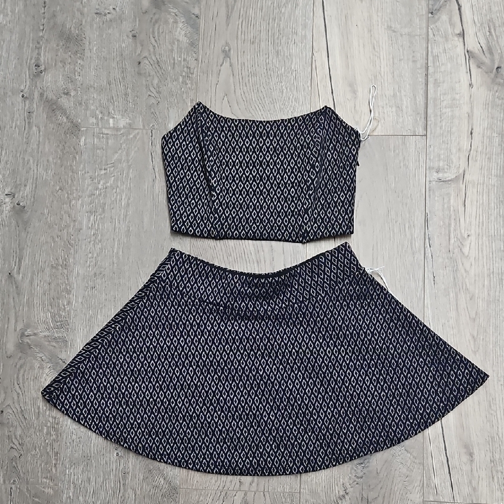 Black and White Geometric Crop Top and Skirt Set